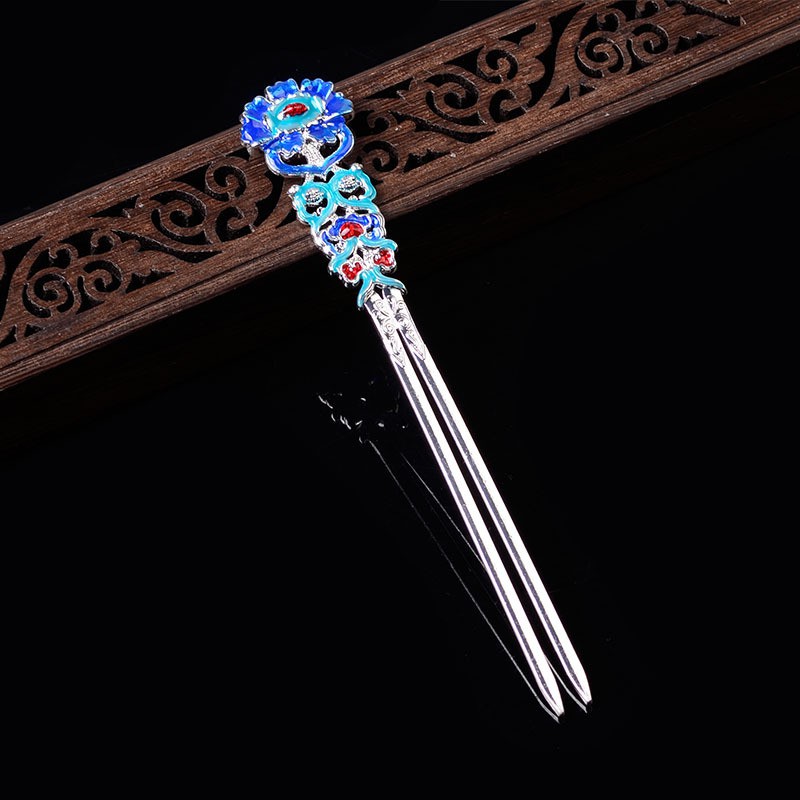 Cán trâm đúc sơn tráng men phong cách điểm thúy nhà Thanh làm trang sức cổ trang cosplay cổ phục có màu KC