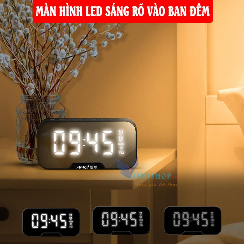 Loa bluetooth AMOI G5 /G10| Nghe đài FM kiêm đồng hồ báo thức | Màn hình soi gương | Vỏ kim loại -dc3651