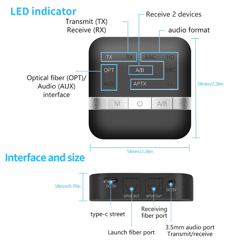 Bộ Chuyển Đổi Âm Thanh Hsv Audio Csr8675 Bluetooth-Compatible V5.0 2 Trong 1