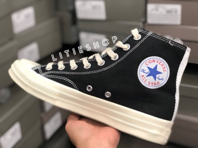 ẢNH THẬT | GIÀY Comme Des Garcons Play X Converse Chuck Taylor - Hidden Heart High Top Sneaker ĐEN CAO CỔ