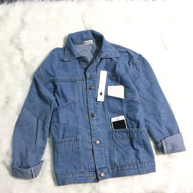 Áo Khoác Jeans Nữ 4 Túi Form Rộng màu xanh, áo khoác bò nữ dáng rộng