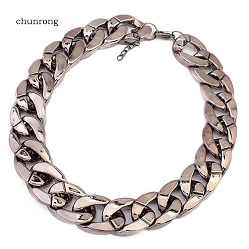 CHU_Women Simple Punk Style Cut Link Chain Choker Shiny All Match Necklace Jewelry