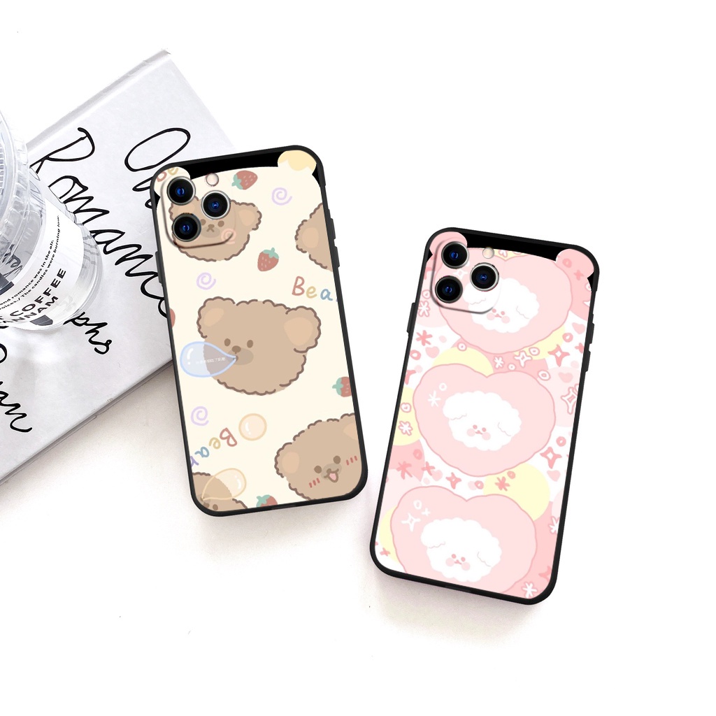 Ốp lưng iphone Bear brown,pink viền vuông đẹp mềm ốp iphone chống sốc bảo vệ camera13pro/6/6s/7/8/plus/11pro/12pro/x/xs