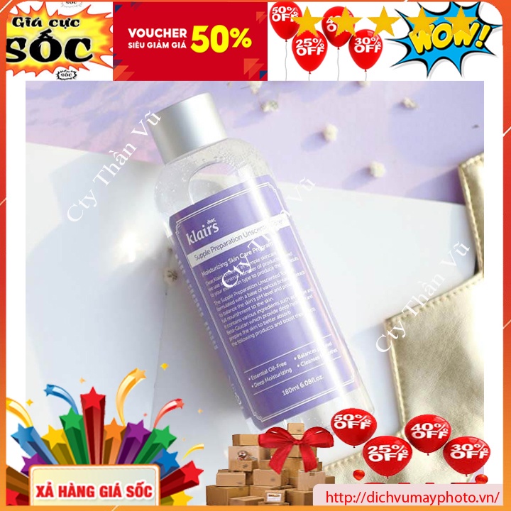 Toner Klairs Supple Preparation Unscented Dung Tích 180ml  Dưỡng Trắng, Cung Cấp Ẩm,Làm Mềm Da Cân Bằng PH  kholinhkien