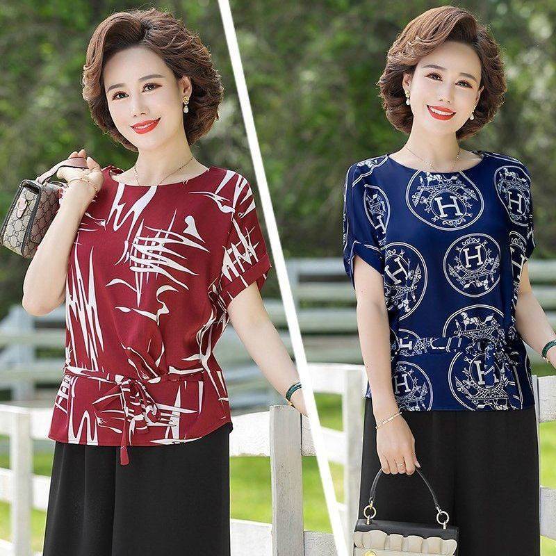 Mới Set Áo Sơ Mi Tay Cánh Dơi Và Quần Ống Rộng Phong Cách Hàn Quốc Thời Trang Mùa Hè Cho Nữ Trung Niên