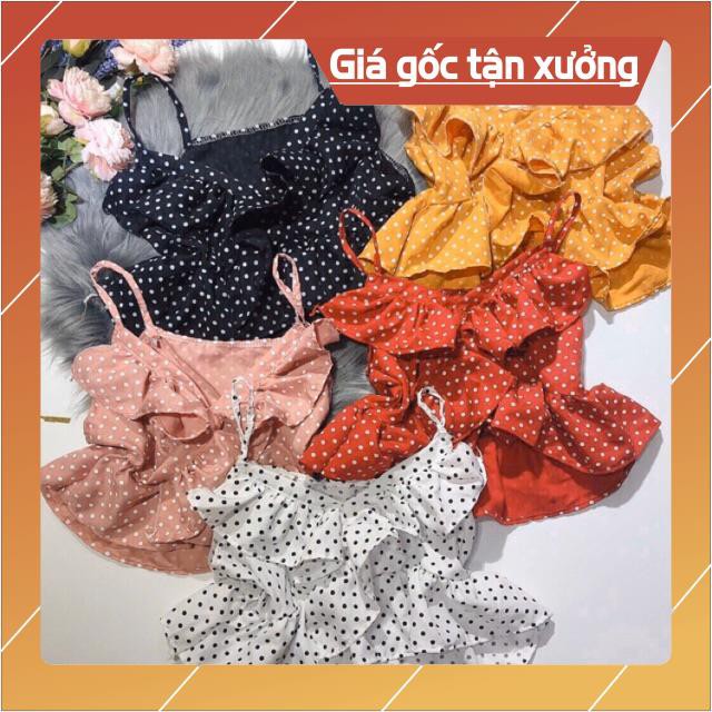 Áo hai dây chấm bi vạt chéo bèo