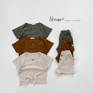 Bộ quần áo cộc tay đính cúc vintage cho bé Beemo, chất liệu cotton mềm mịn, 3 màu xinh xắn B134