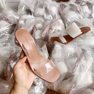 S Guốc quai trong gót tròn pha lê 5p