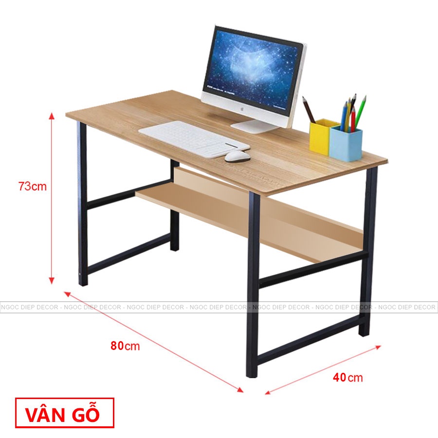 Bàn máy tính kèm giá sách, mặt bàn dày 17mm tùy chọn size, lắp ráp thông minh phù hợp làm việc, học tập
