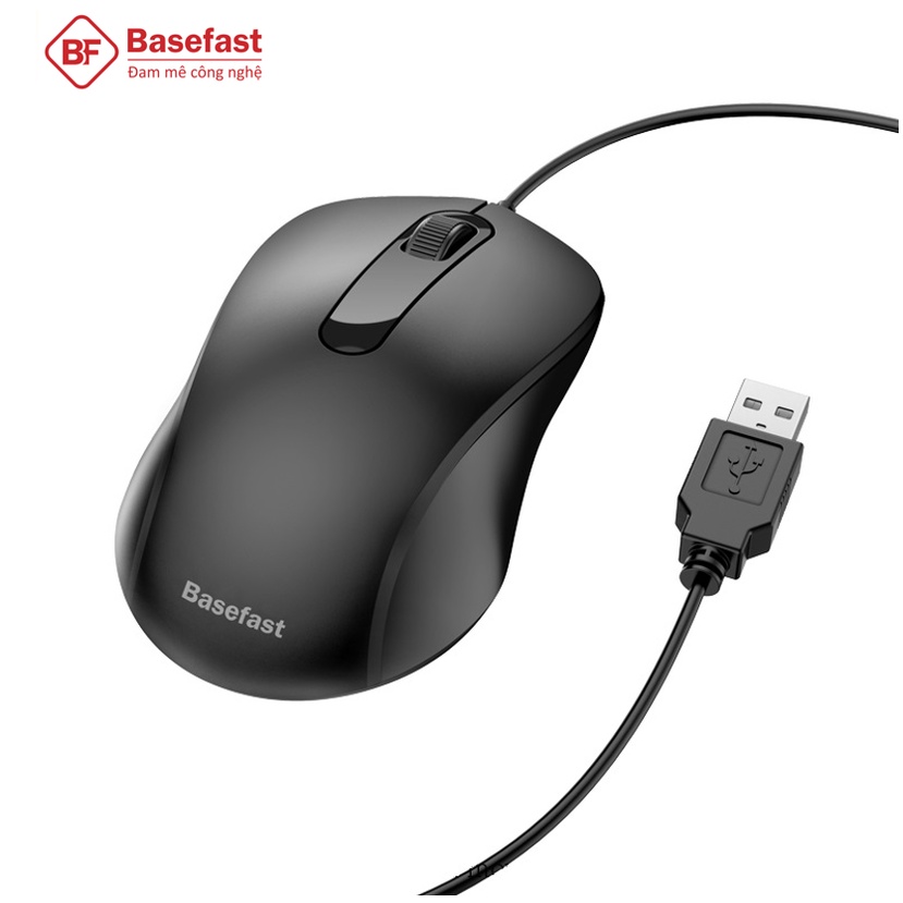 Chuột máy tính có dây Basefast chống ồn cao cấp cho văn phòng bảo hành 12 tháng