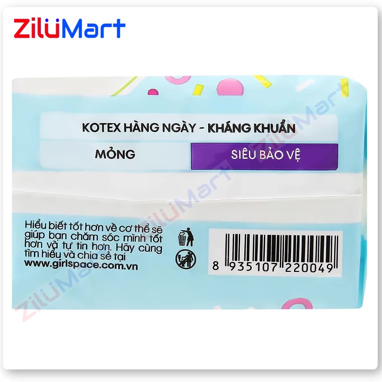 Băng vệ sinh hàng ngày Kotex siêu mềm siêu bảo vệ 8 miếng