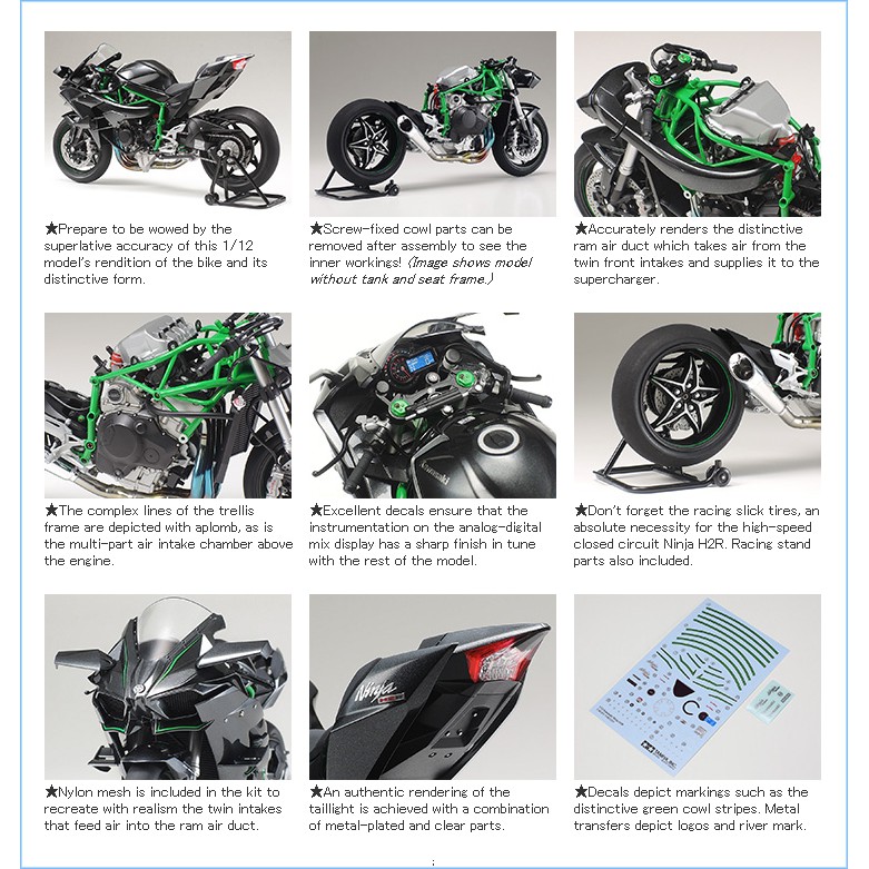 Mô hình nhựa lắp ráp Tamiya 1/12 Kawasaki Ninja H2R Motorcycle Series No. 131