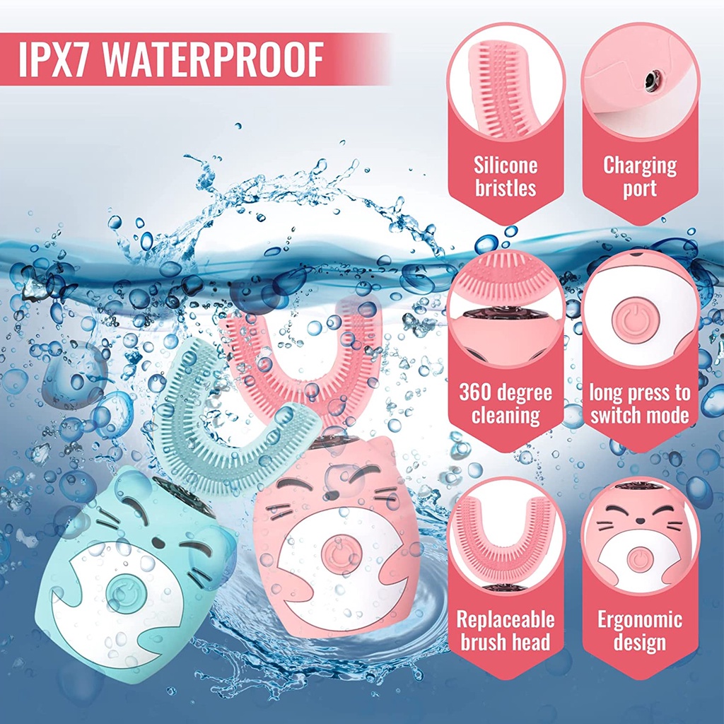 Bàn chải đánh răng điện Suolaer silicon hình chữ U với đế sạc UV cho bé