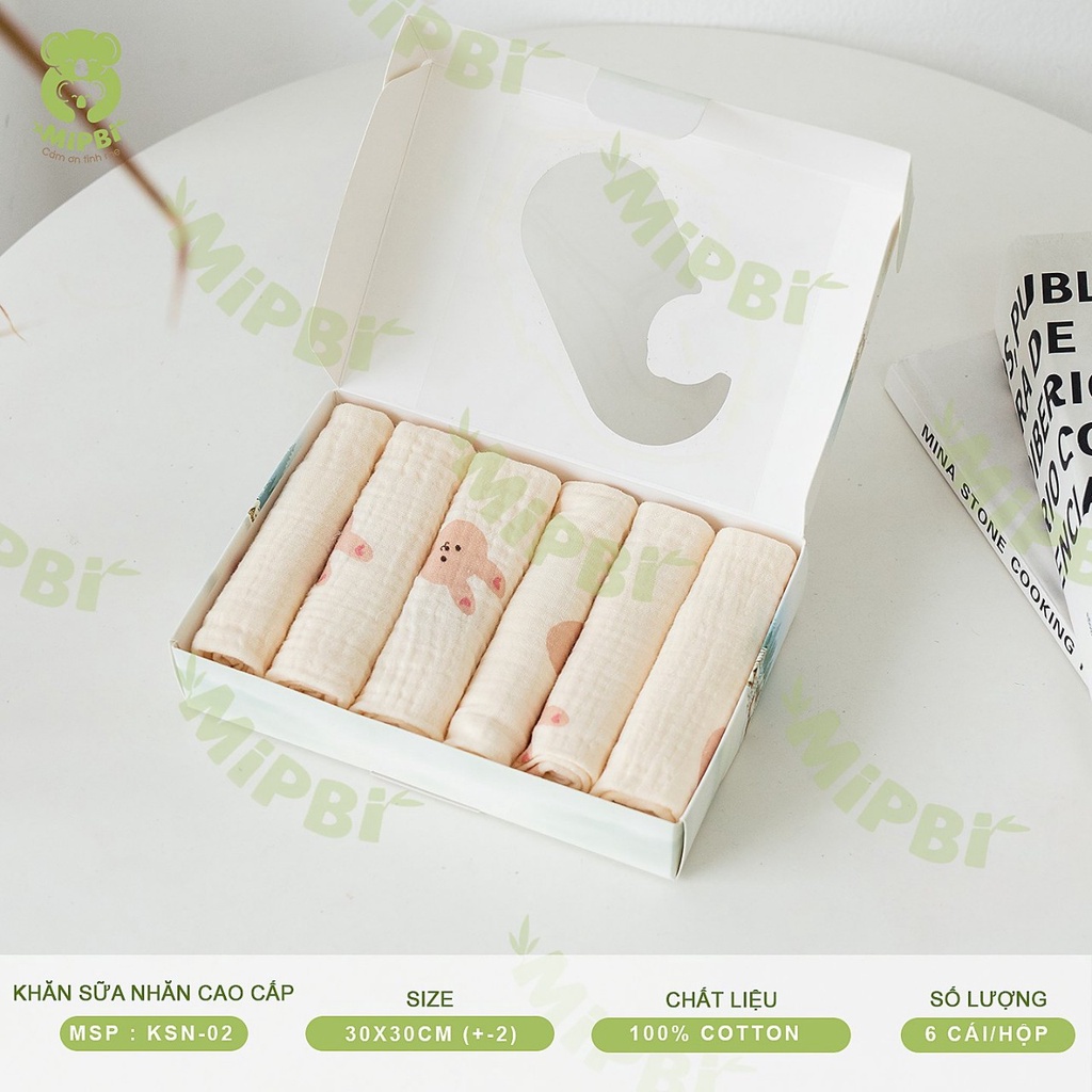 Hộp 6 khăn sữa nhăn cao cấp Mipbi