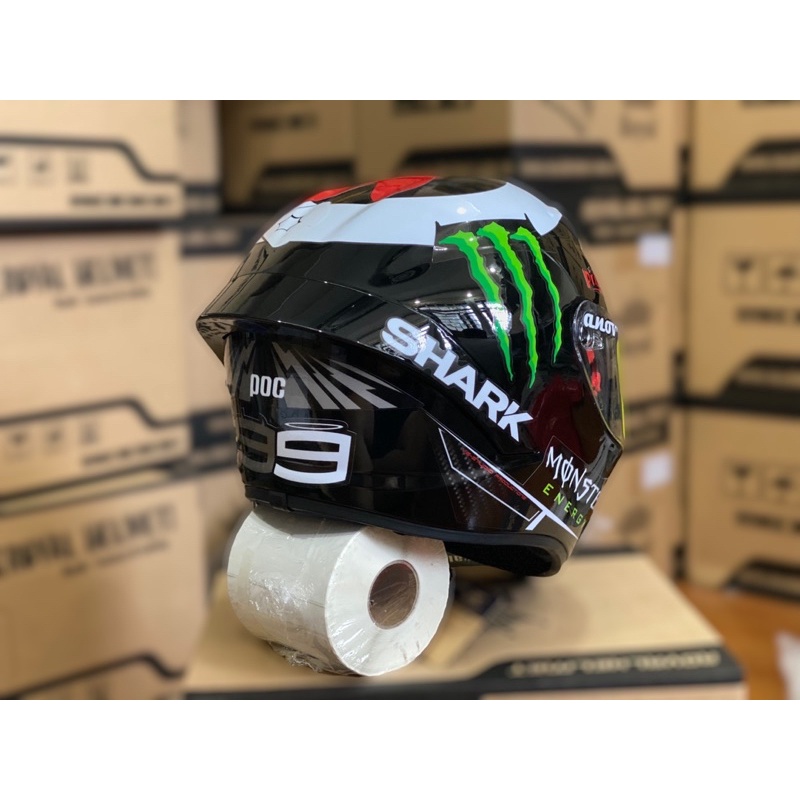 Mũ Bảo Hiểm Fullface 2 Kính M266 Màu Đen Bóng Lên Tem Monster Shark Cực Đẹp, Tặng túi đựng nón và BH 12 Tháng