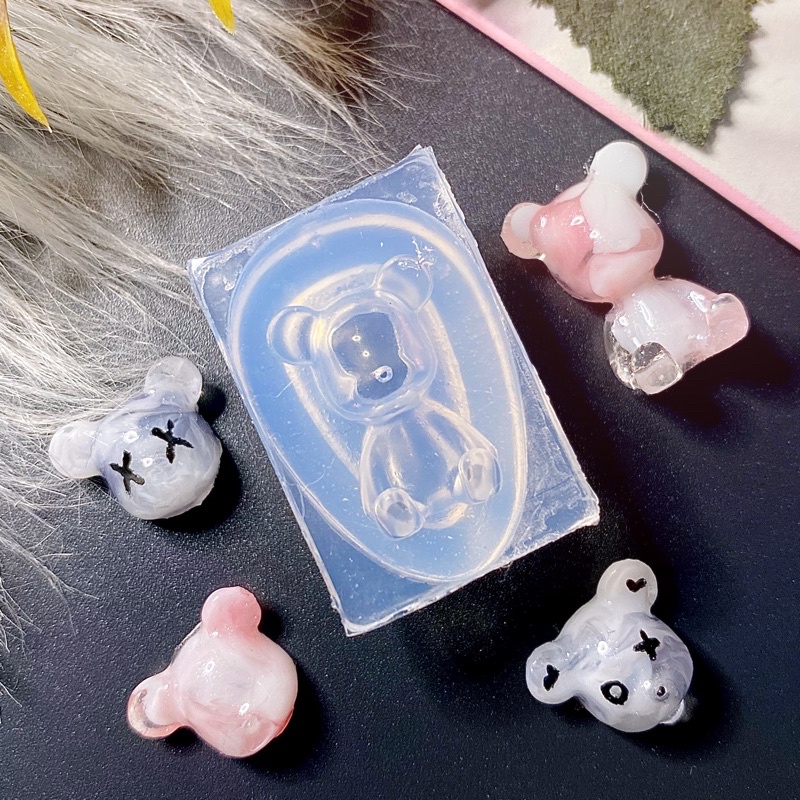 Khuôn silicon móng, nơ, bò sữa, gấu nhỏ, tim, khuôn charm nail, đắp bột Ingift, phụ kiện làm nail box