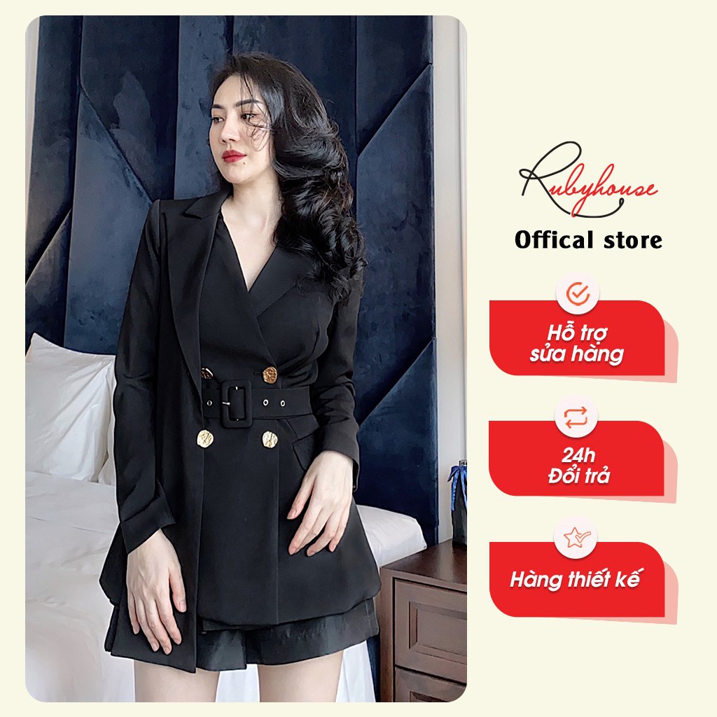 Vest Đen Cao Cấp RUBY HOUSE - Thiết Kế Vạt Lệch Cùng Khuy Vàng Sang Trọng, Đứng Form, Chất Vải Hàn 3043