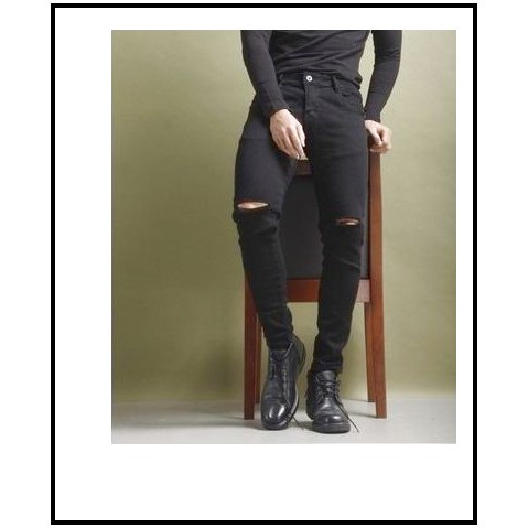 quần jean nam ĐEN RÁCH GỐI chất jean giãn tốt ĐR.01 -1