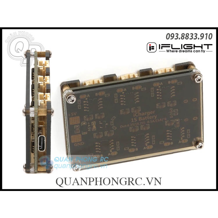 Vỉ Sạc iFlight 1S 6 Ports PH2.0 LiHV Battery Charging Board Type C Input