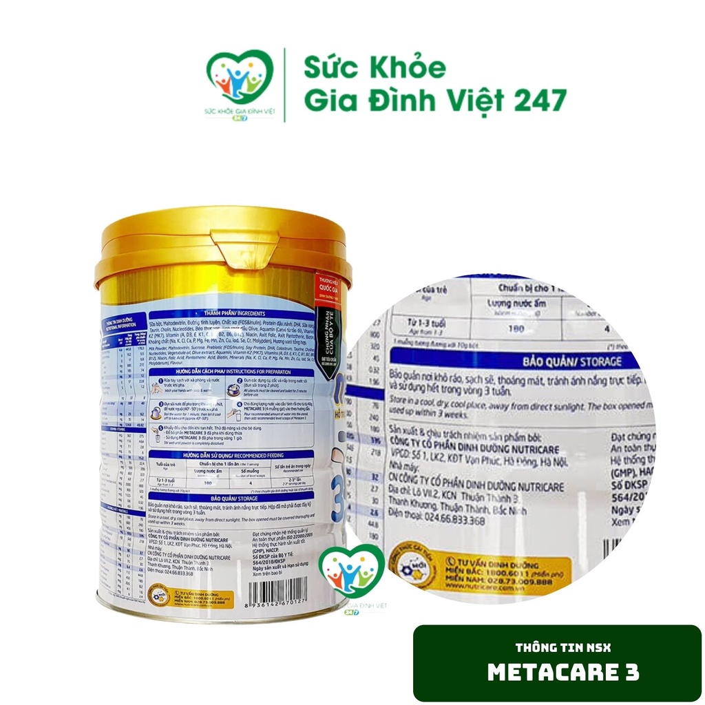 Sữa Metacare số 3 - 900g - Bổ sung dưỡng chất cho bé