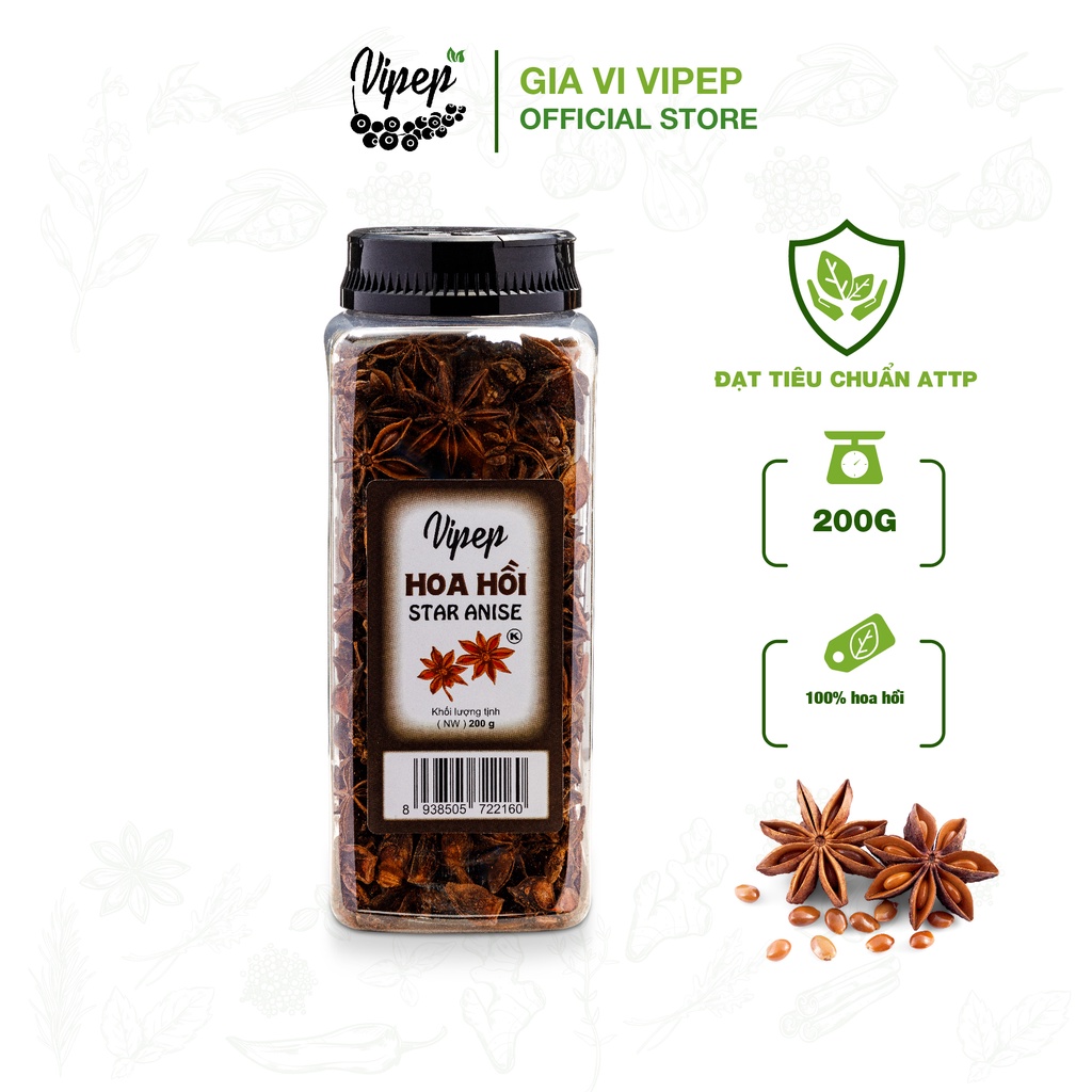 Hoa hồi khô nguyên cánh Vipep 200g, đại hồi chuẩn gia vị nấu phở, món ninh hầm tiềm, tốt cho sức khoẻ