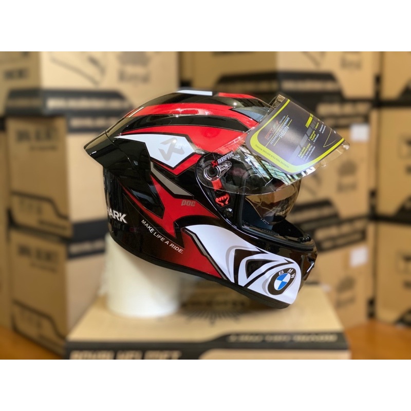 Mũ Bảo Hiểm Fullface 2 Kính M266 Màu Đen Bóng Lên Tem BMW Đỏ Cực Đẹp, Tặng túi đựng đựng nón và BH 12 tháng