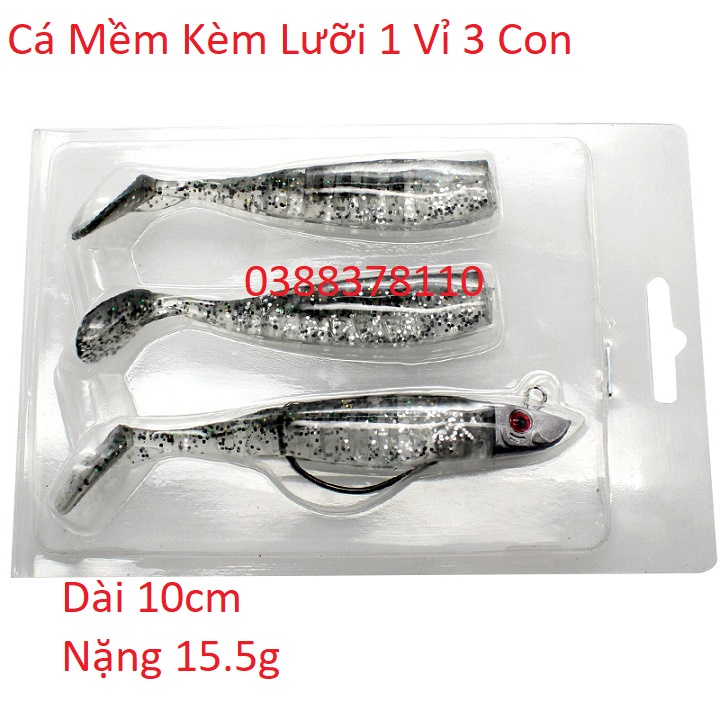 Mồi Cá Mềm Kèm Lưỡi 1 Vỉ 3 Con