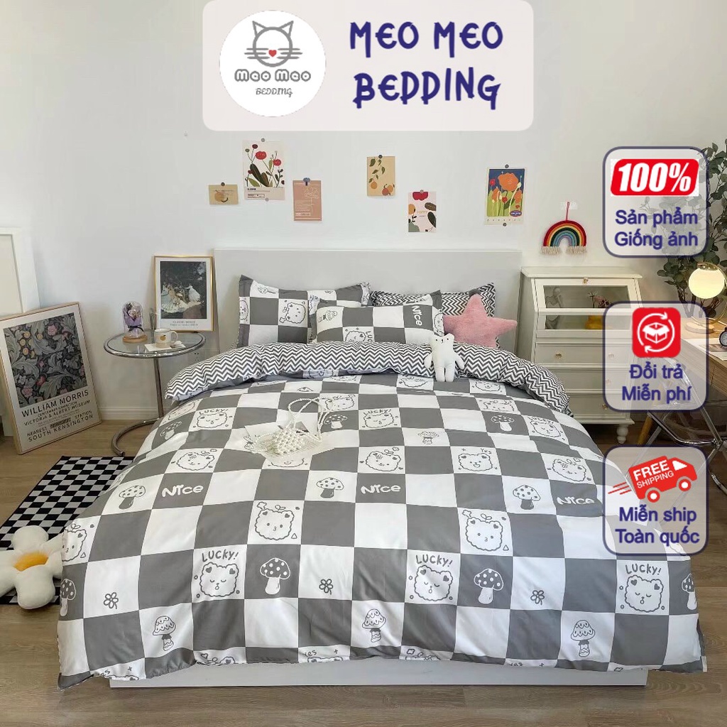 Bộ 4 Món Chăn Ga Gối Phi Lụa Chăn Hè Trần Bông Dream Life Nhập Khẩu - Cotton Poly Caro Cao Cấp