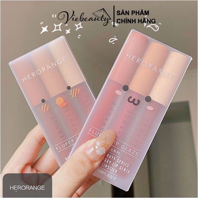 Set Son Nội Địa Trung Herorange 3 Cây Son Kem Lì Màu Hot A B Fluffy Lip Glaze - Khongcoson