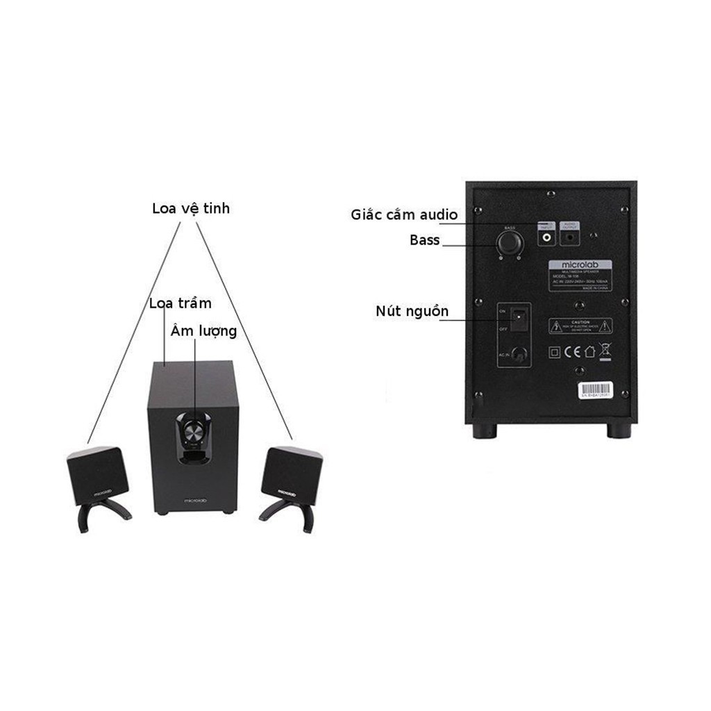 [Mã ELMS05 giảm 5% đơn 300K] Loa vi tính Microlab M108 2.1 - Màu đen - Cam Kết Chính hãng - BH 12 tháng