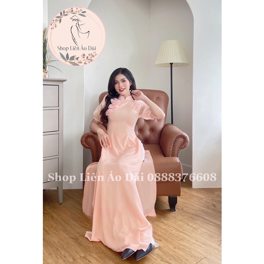 Áo dài cách tân nữ cổ truyền thống tay phối tơ bồng bo, áo dài thiết kế đính hoa nhẹ nhàng, áo dài may sẵn