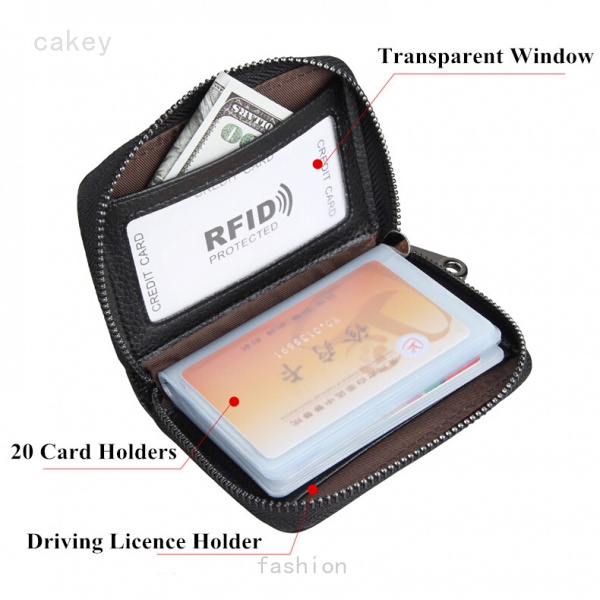 Ví Đựng Thẻ Tín Dụng RFID Bằng Da Thật Có Khóa Kéo Dành Cho Nam Nữ