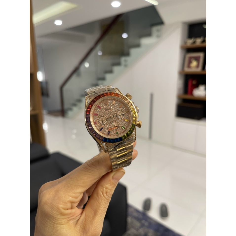 Đồng hồ nam Rolex máy cơ automatic viền băm ngũ sắc