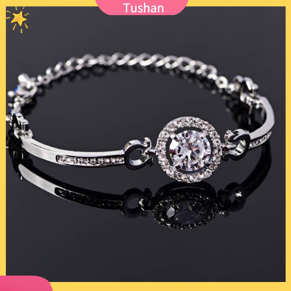 TUSH_Luxury Cubic Zirconia Inlaid Adjustable Chain Bracelet Bangle Women Jewelry Gift