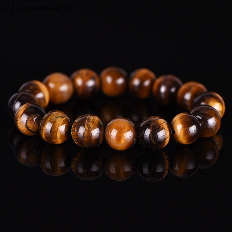 Vòng tay chuỗi hạt đá mắt hổ 8mm có thể điều chỉnh kích thước thời trang cho nam và nữ