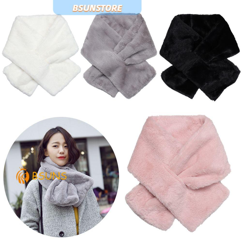 Khăn quàng cổ giả lông thỏ dày dặn màu trơn dễ phối đồ giữ ấm mùa Đông cho nữ