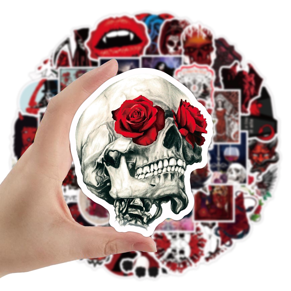 50/25/10 Miếng Dán Trang Trí Điện Thoại Laptop Sổ Lưu Niệm Hình Ác Quỷ Màu Đỏ Đậm Kiểu Gothic Gothic