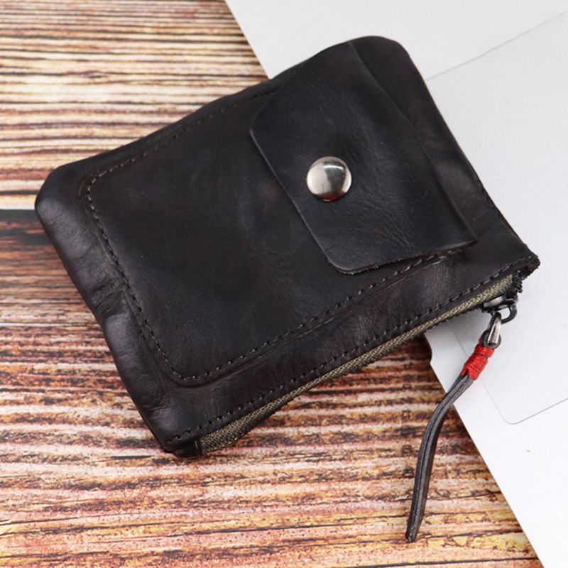 Ví Đựng Tiền Xu Mini Bằng Da Thật Có Khóa Kéo Phong Cách Vintage