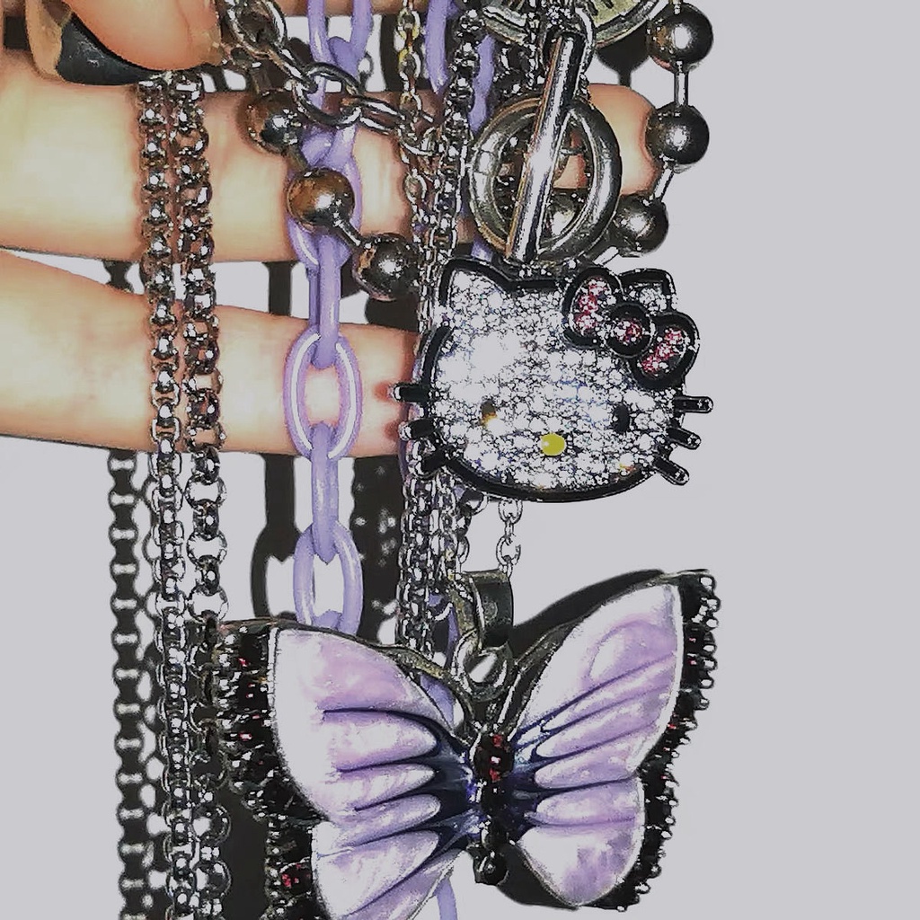 SANRIO Vòng cổ Mặt Hello Kitty Đính Đá Lấp Lánh Thời Trang Cho Nữ