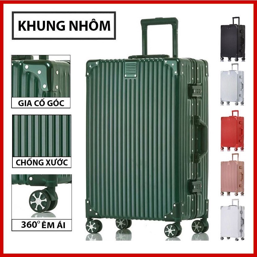 Vali Khóa Sập Khung Nhôm A218 Cao Cấp SIZE 20-24 INCH Chống Bể Vỡ - Chống Trộm