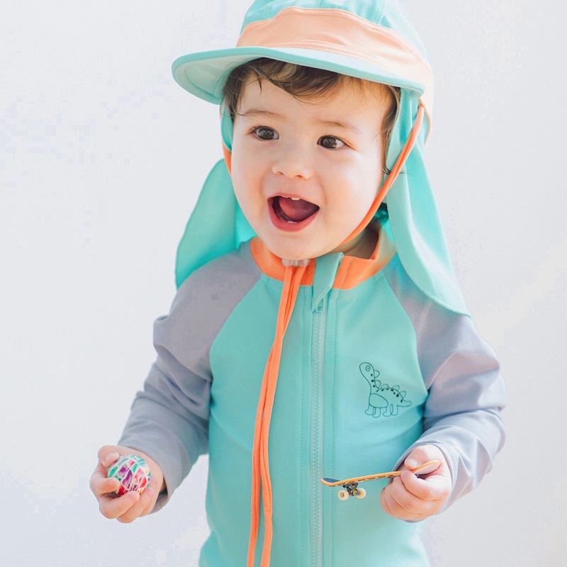 Bộ Đồ Bơi Dài Tay Chống Nắng Họa Tiết Khủng Long Hoạt Hình Cho Bé