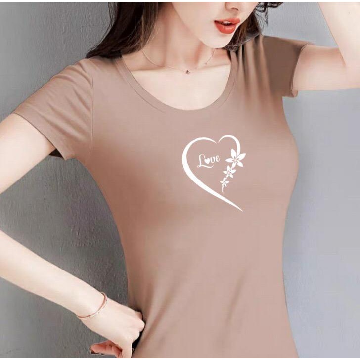 Áo thun nữ ôm body cổ tròn MXM mặc tôn dáng in hình trái tim dễ thương mã ANU061