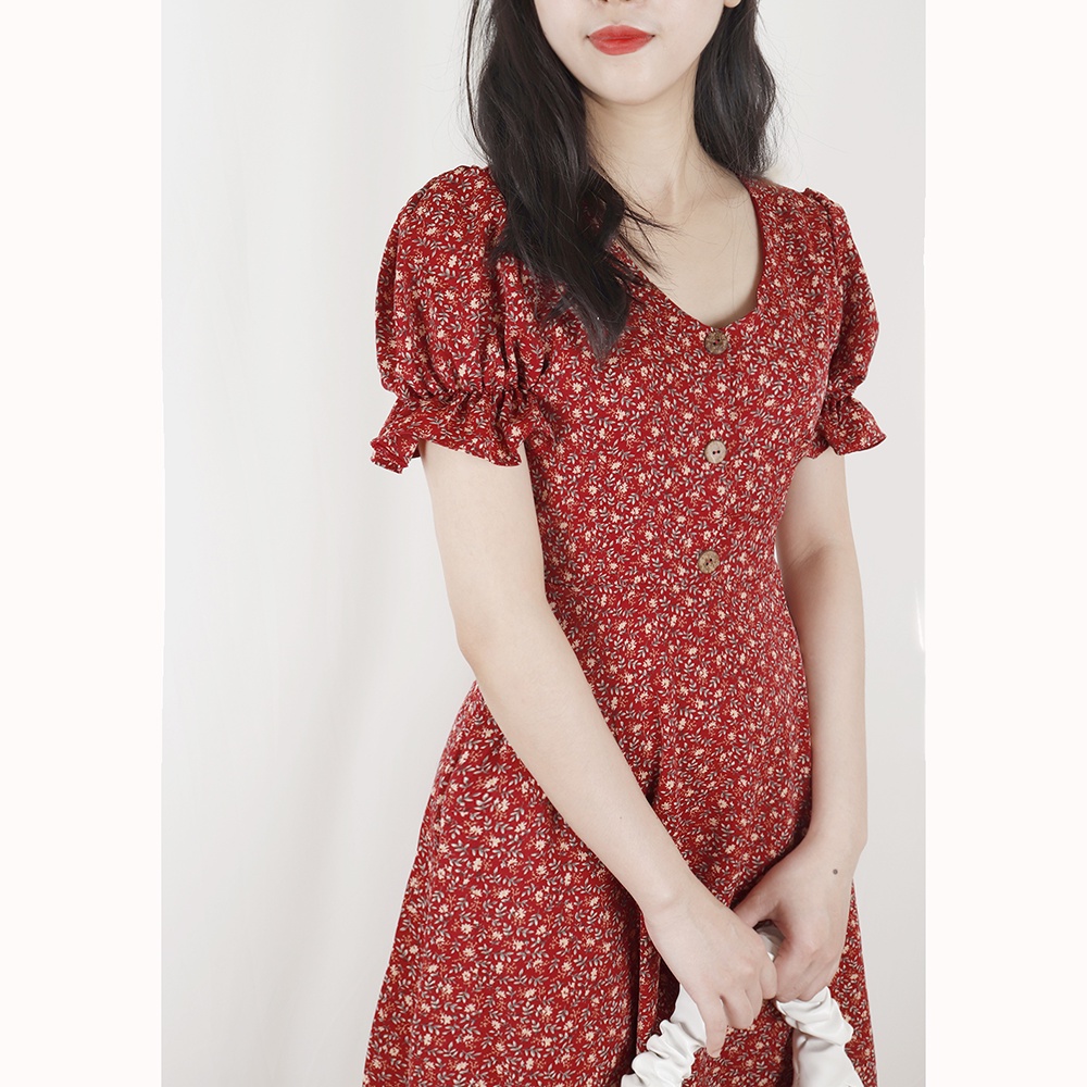 Đầm váy nữ hoa nhí tay phồng nhẹ nhàng đơn giản RD011