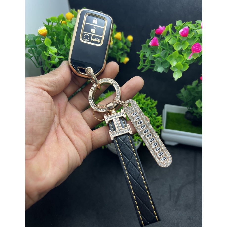 Ốp chìa khóa TPU Đen vàng 4 Nút Smart key xe ô tô HonDa CRV, HRV, Civic, City, Brio, Jazz 2018-221 (4 Nút thông minh)