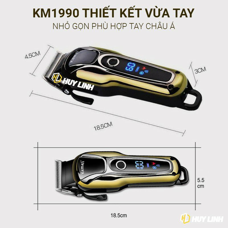 Tông đơ cắt tóc không dây Kemei KM-1990 - Màn hình LCD hiển thị sắc nét