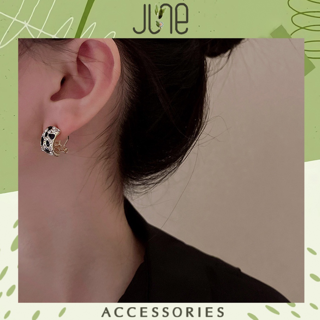 Hoa tai kẹp bạc s925 đính đá hoa tai sang trọng kiểu dáng bán nguyệt quý phái June accessories