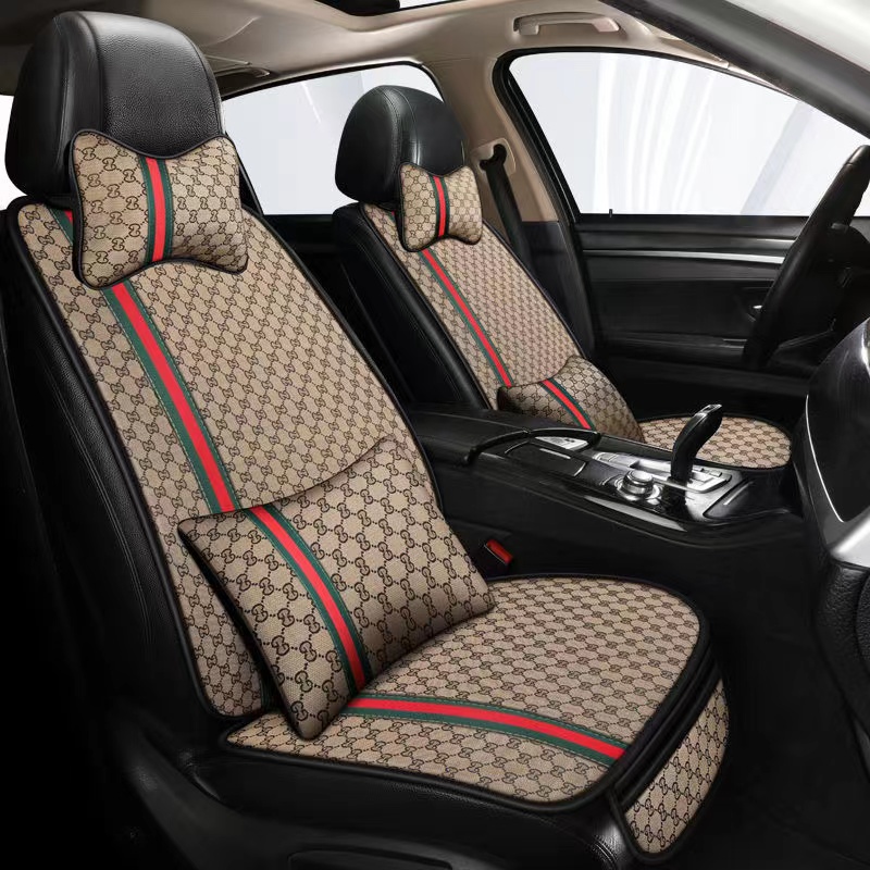 【spot goods】 2023 Car Business Interior Luxury Car Seat Cover Full Set Linen Car Headrest Pillow Auto Steering Wheel Cover Cushion Car Seat Covers Set General vehicle model car interior supplies