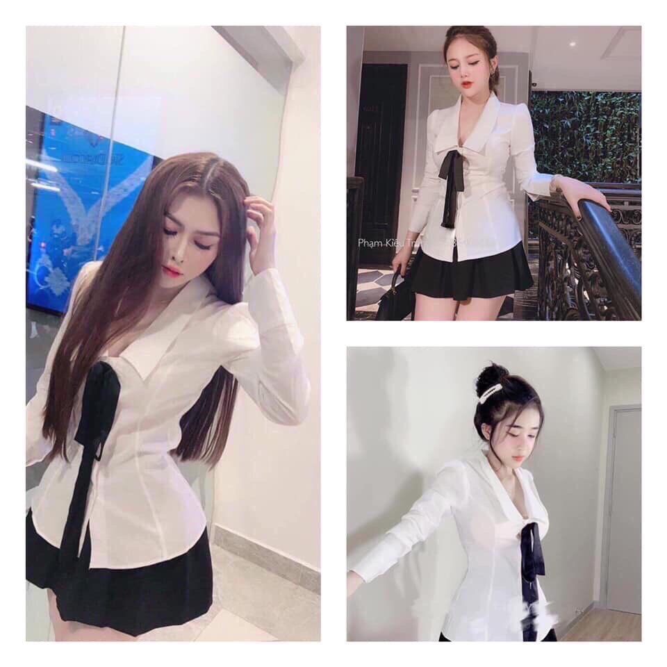 Sét Bộ Tiểu Thư Aó Sơ Mi Có Nơ Kèm Chân Váy ( Chất Liệu Kate Có Quần Trong ) Thời Trang Nữ | BigBuy360 - bigbuy360.vn