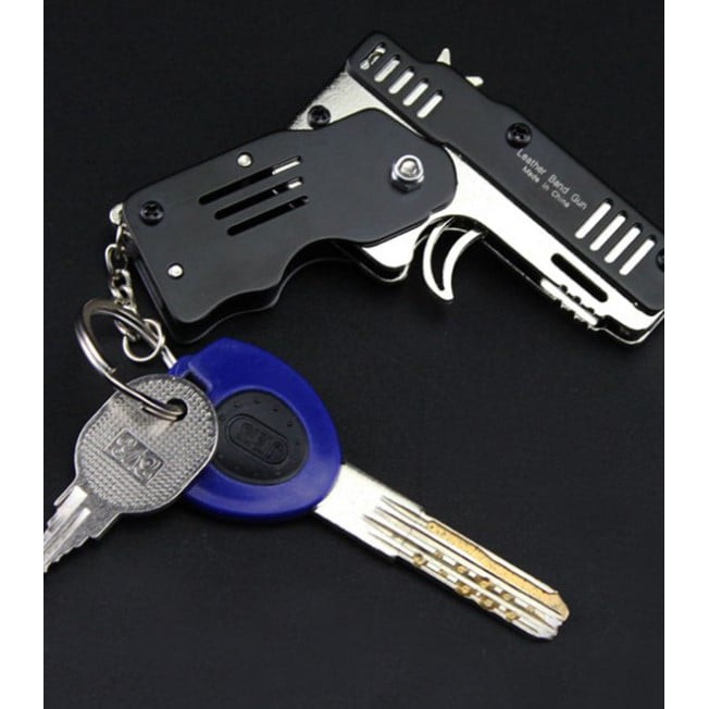 Đồ chơi Súng bắn thun móc chìa khoá dạng đồ chơi gấp gọn, tặng kèm dây chun