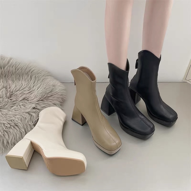 Giày bốt martin cao gót vuông phong cách Anh Quốc BIG SIZE 34-43